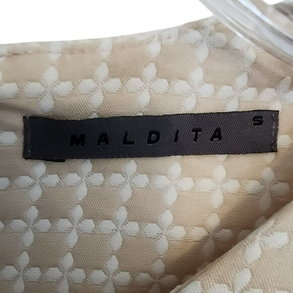 Maldita Women’s Beige Textured Cap Sleeve Pleated Dress Size S 100% Polyester - Picture 2 of 7